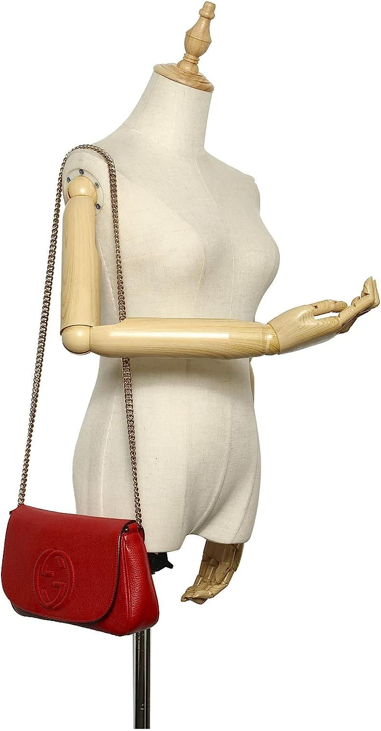 Gucci Soho Interlocking GG Red Leather Chain Flap Shoulder Bag Handbag